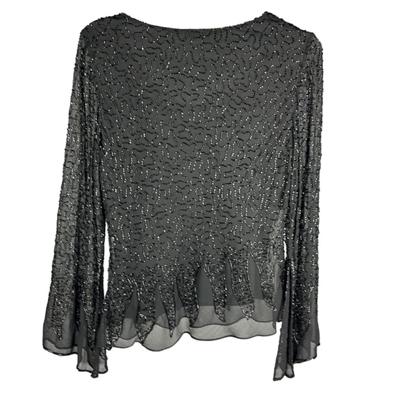 J Kara New York Black Beaded Lined Top with Slitted Sleeves - Picture 2 of 14